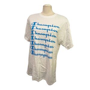 Champion Logo Graphic Casual Short Sleeve TShirt Sz Large Mens Blue